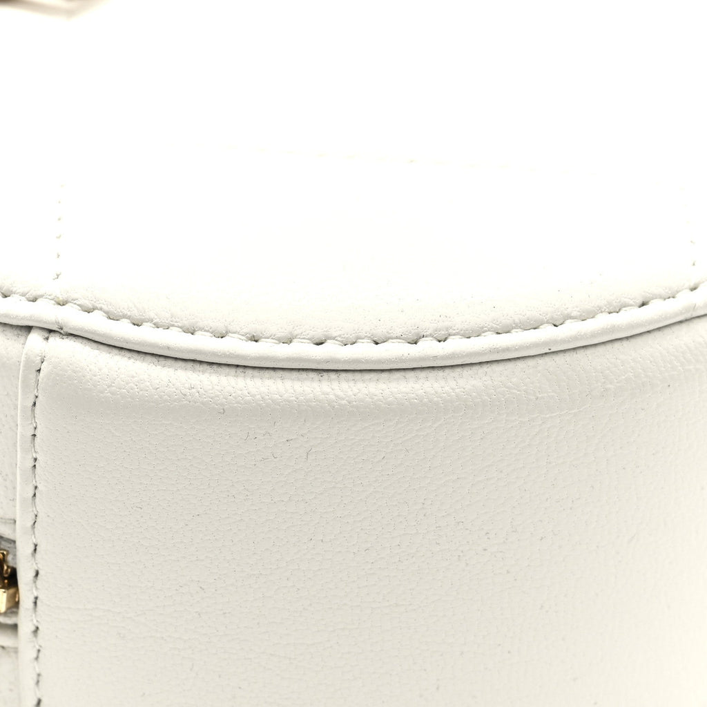 Shiny Goatskin Quilted Chanel 19 Round Clutch With Chain White