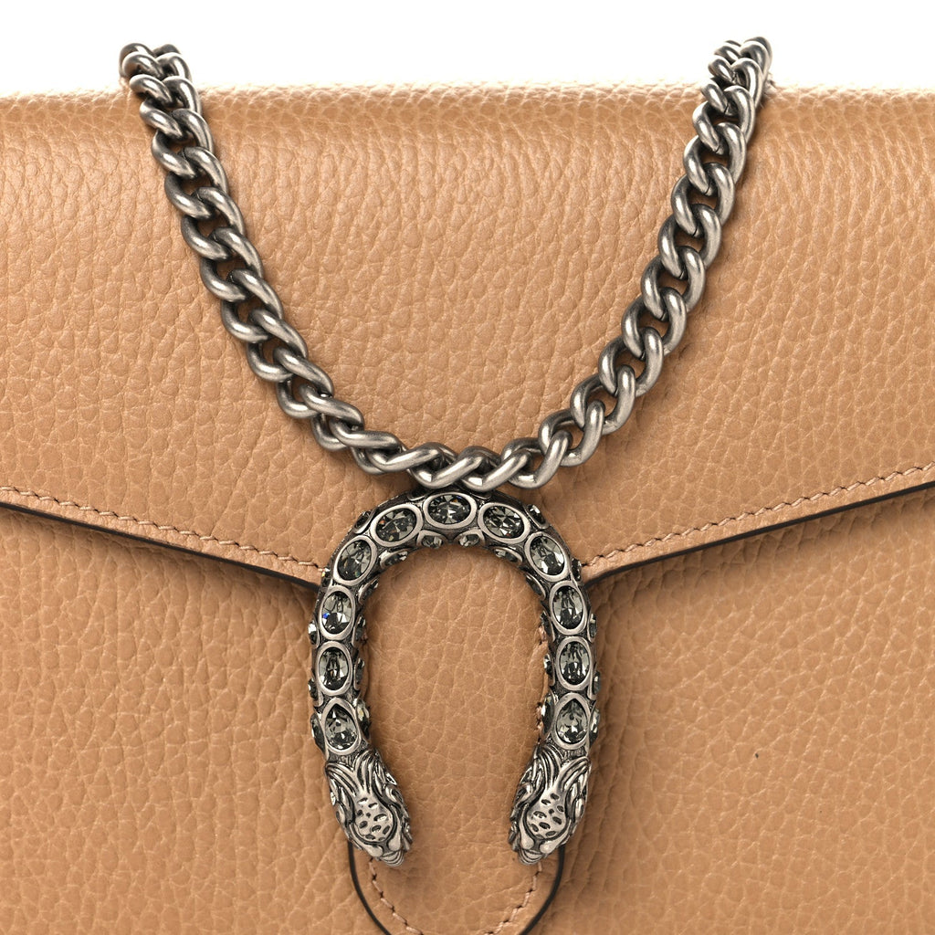 Dollar Calfskin Crystal Mini Dionysus Chain Wallet Natural Tan Black Diamond