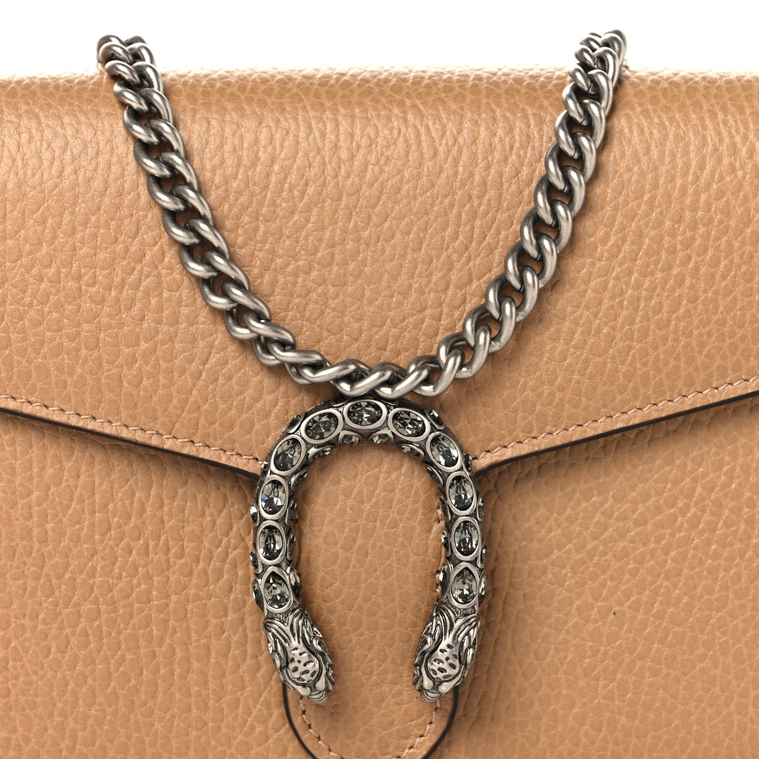 Dollar Calfskin Crystal Mini Dionysus Chain Wallet Natural Tan Black Diamond