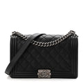 Calfskin Quilted Double Stitched New Medium Boy Flap Black