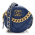 Lambskin Quilted Chanel 19 Round Clutch With Chain  Navy