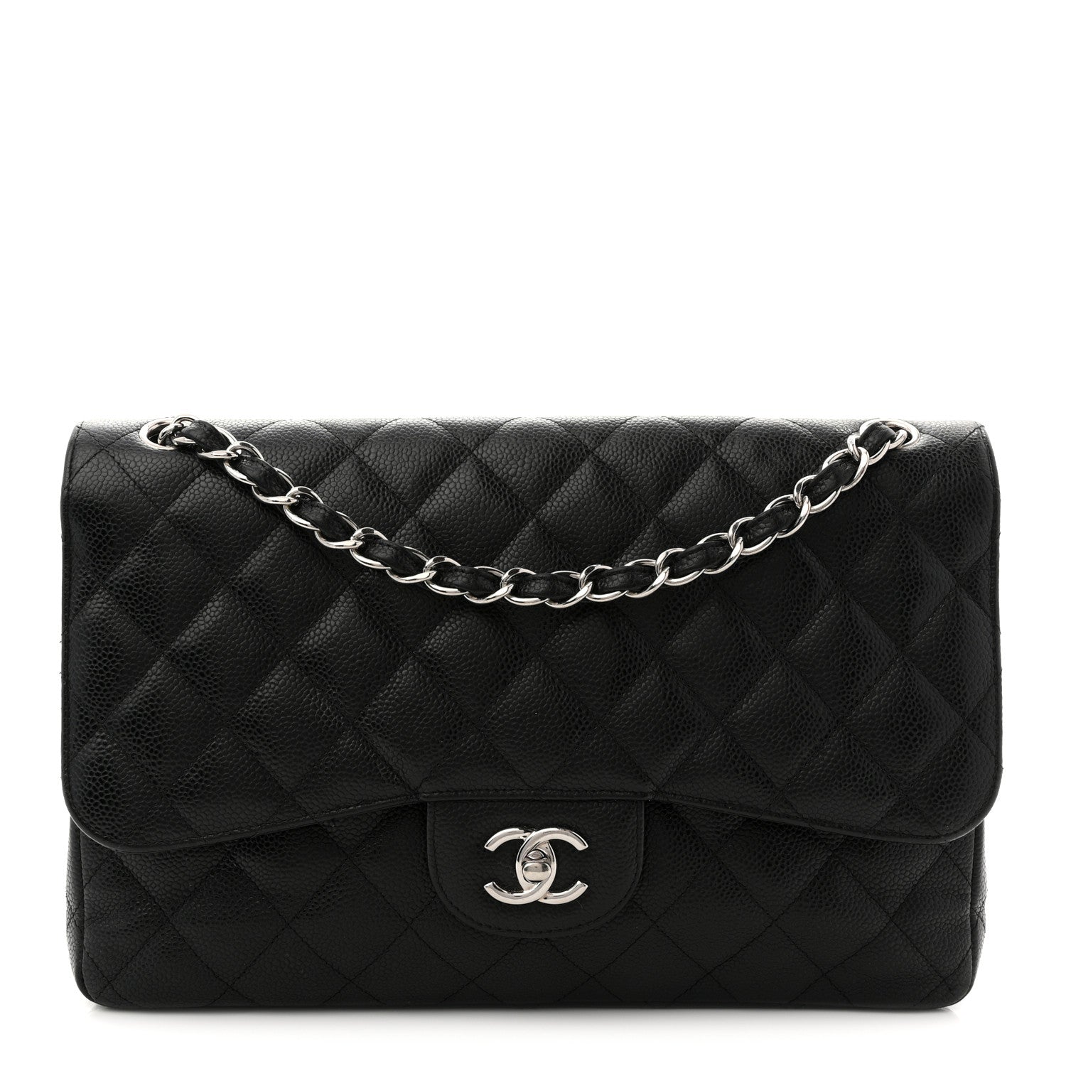 Caviar Quilted Jumbo Double Flap Black