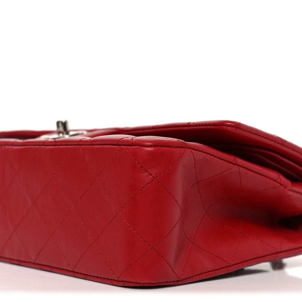 Lambskin Quilted Medium Double Flap Red