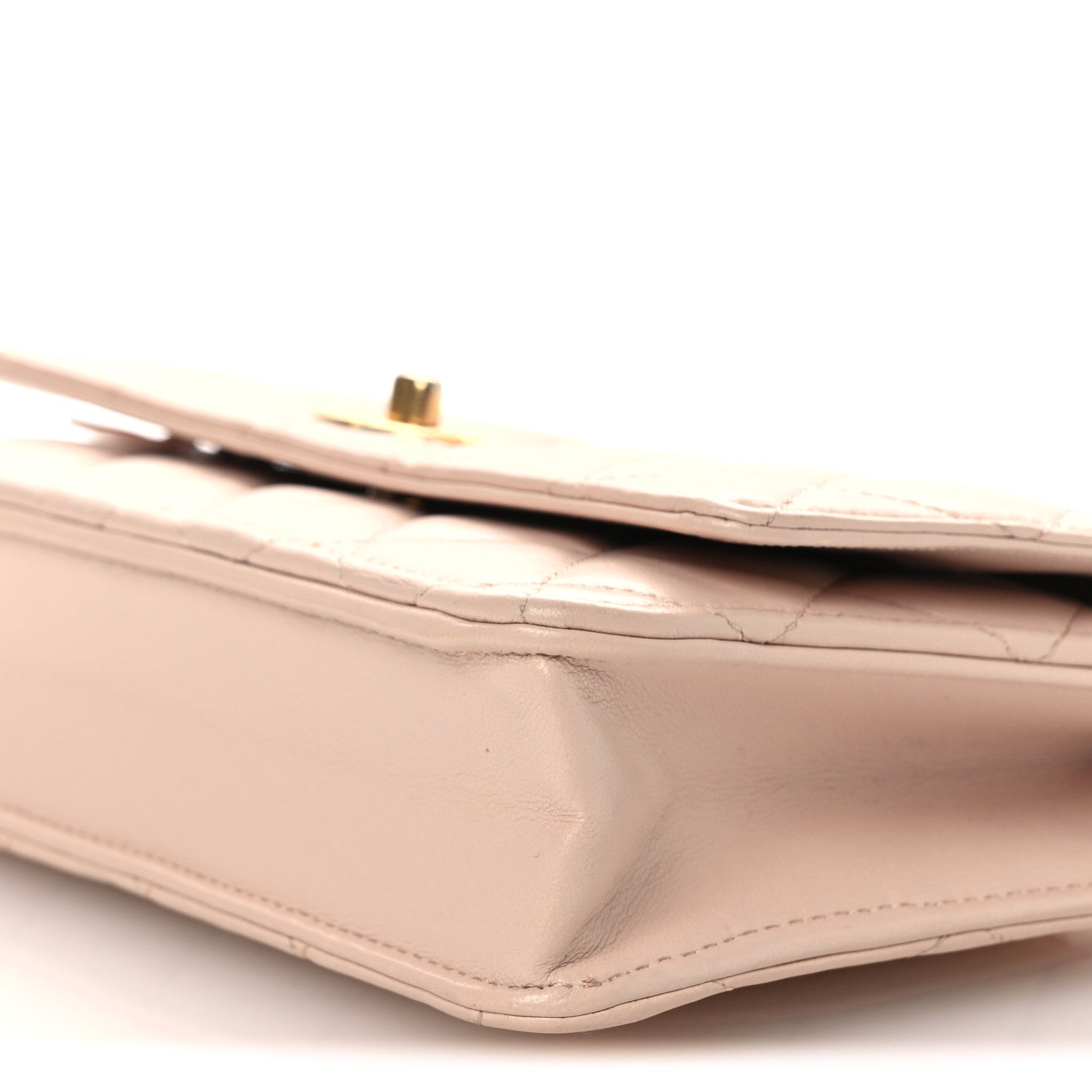 Lambskin Quilted CC Pearl Crush Wallet on Chain WOC Light Pink