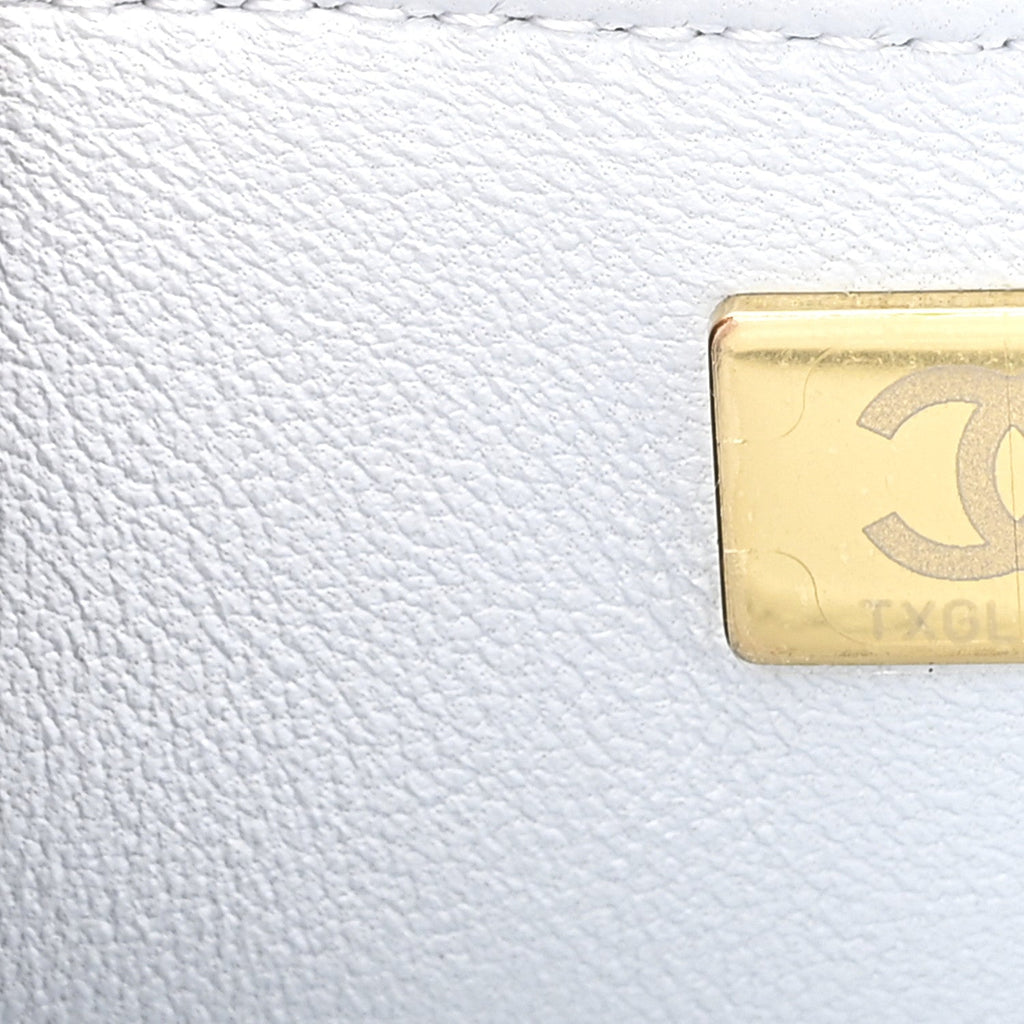 Shiny Lambskin Quilted Pearl Twist Mini Square Flap Light Blue