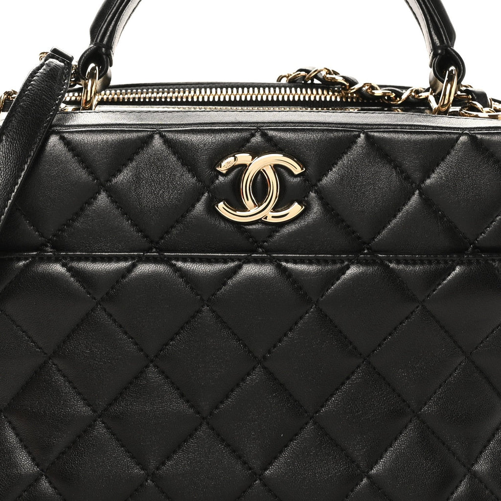 Lambskin Quilted Medium Trendy CC Bowling Bag Black