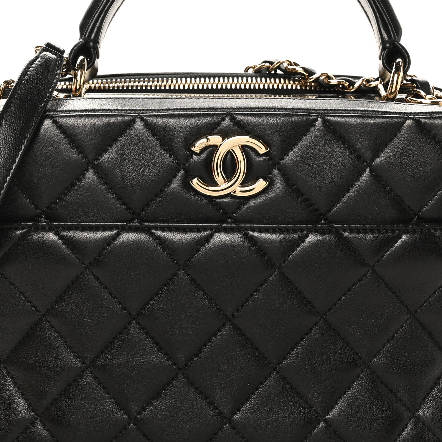Lambskin Quilted Medium Trendy CC Bowling Bag Black