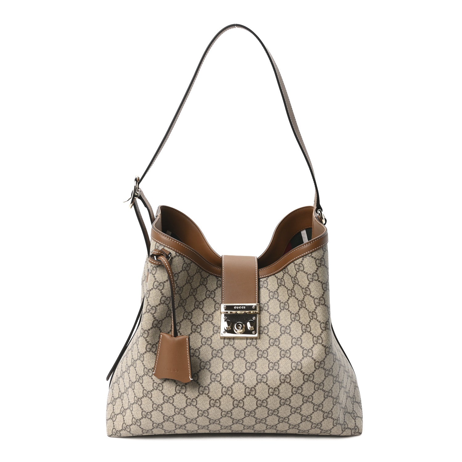 GG Icon Monogram Padlock Shoulder Bag Beige Dark Brown