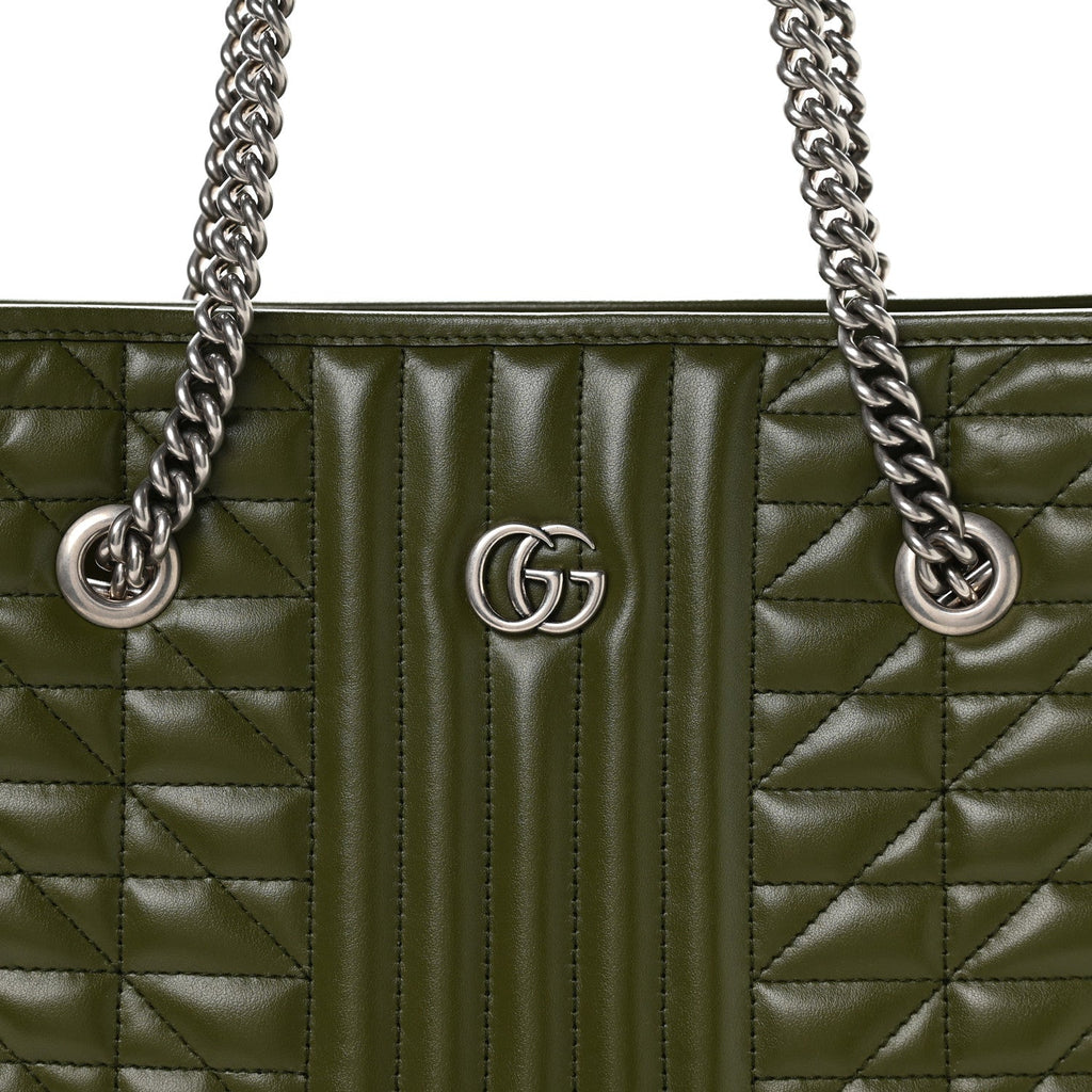 Calfskin Matelasse Aria Medium GG Marmont Shoulder Tote Military Wood