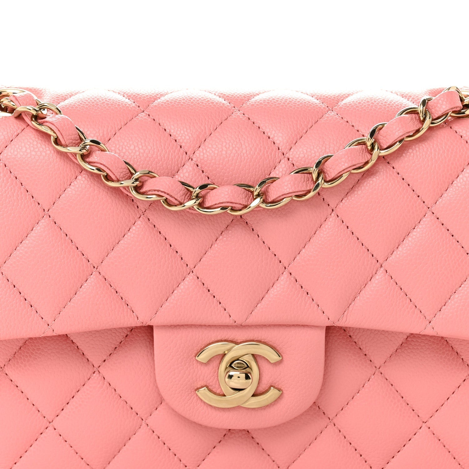 Caviar Quilted Small Double Flap Light Pink