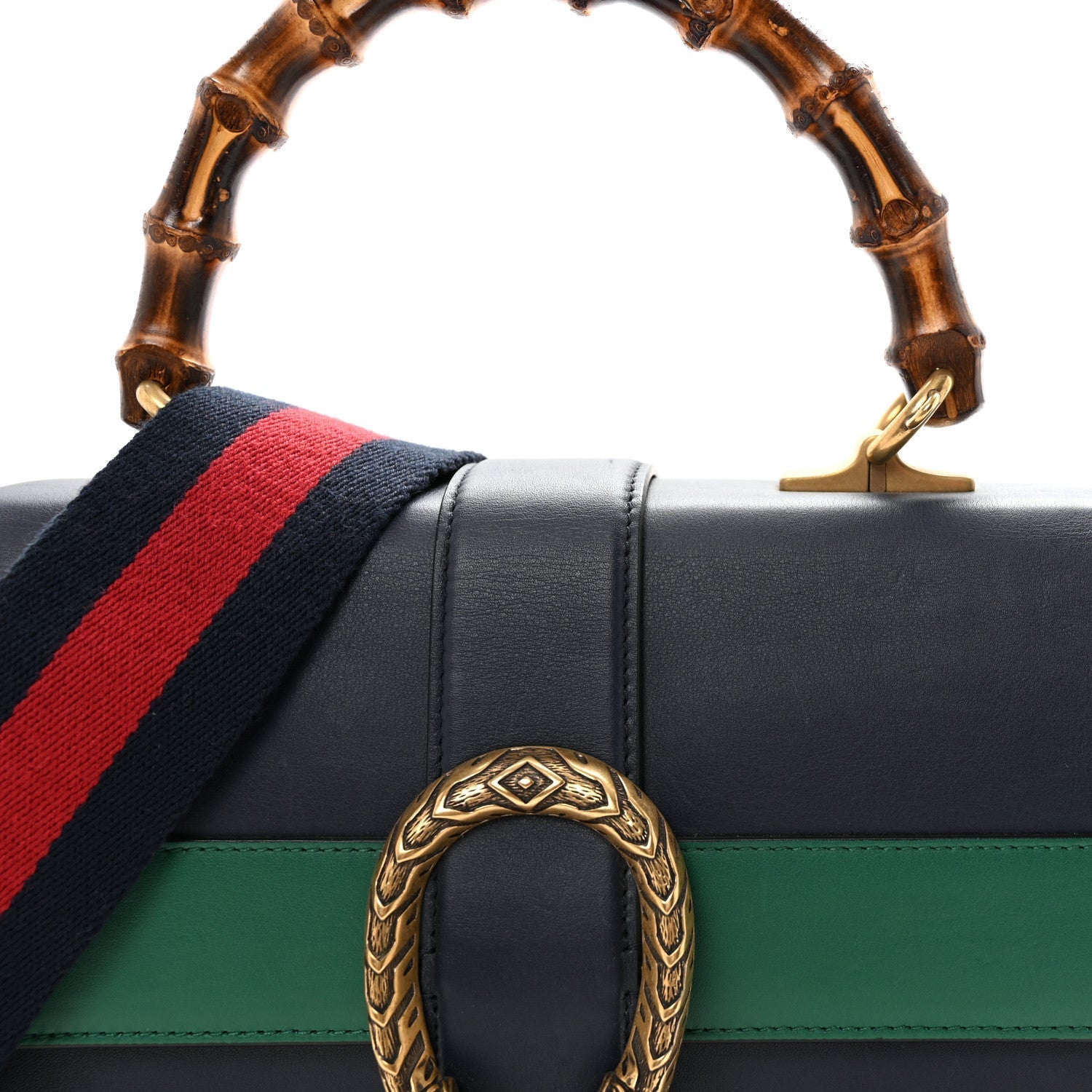 Moon Calfskin Bamboo Web Medium Dionysus Top Handle Bag Blue Emerald Hibiscus Red