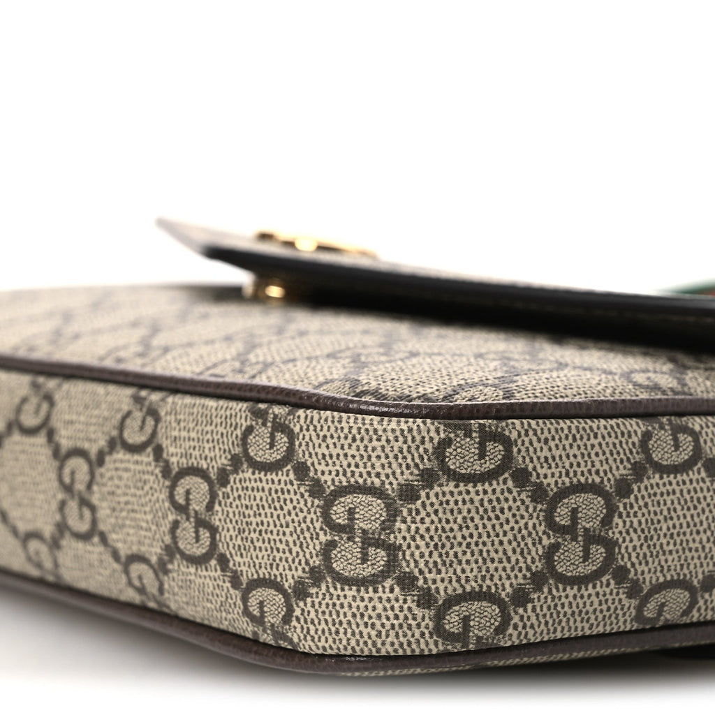 GG Supreme Monogram Textured Dollar Calfskin Web Mini Ophidia Envelope Shoulder Bag Beige Ebony New Acero