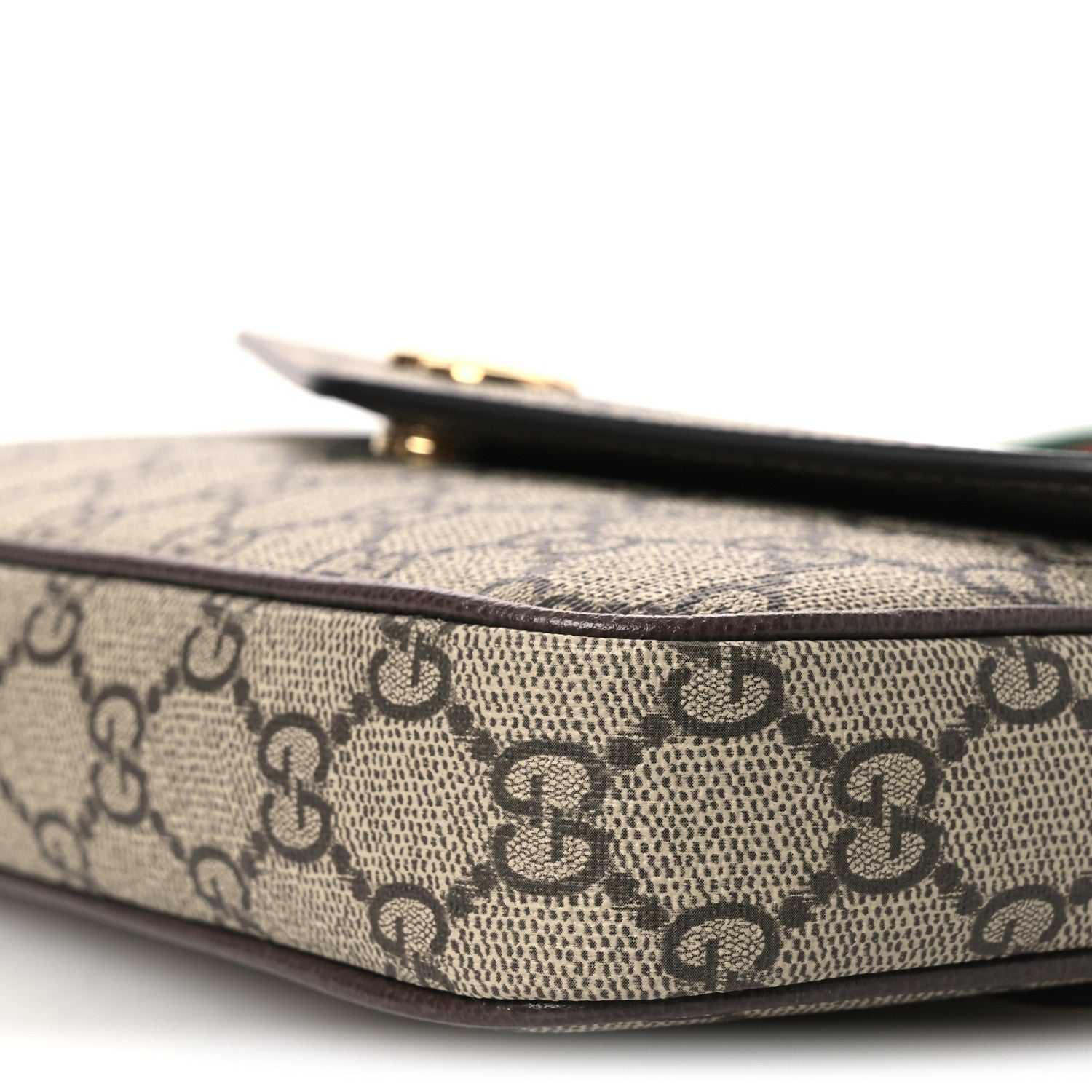 GG Supreme Monogram Textured Dollar Calfskin Web Mini Ophidia Envelope Shoulder Bag Beige Ebony New Acero