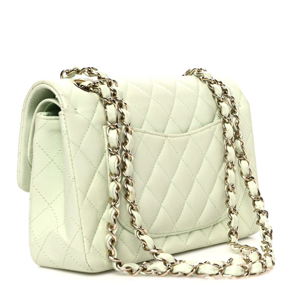 Caviar Quilted Small Double Flap Light Green
