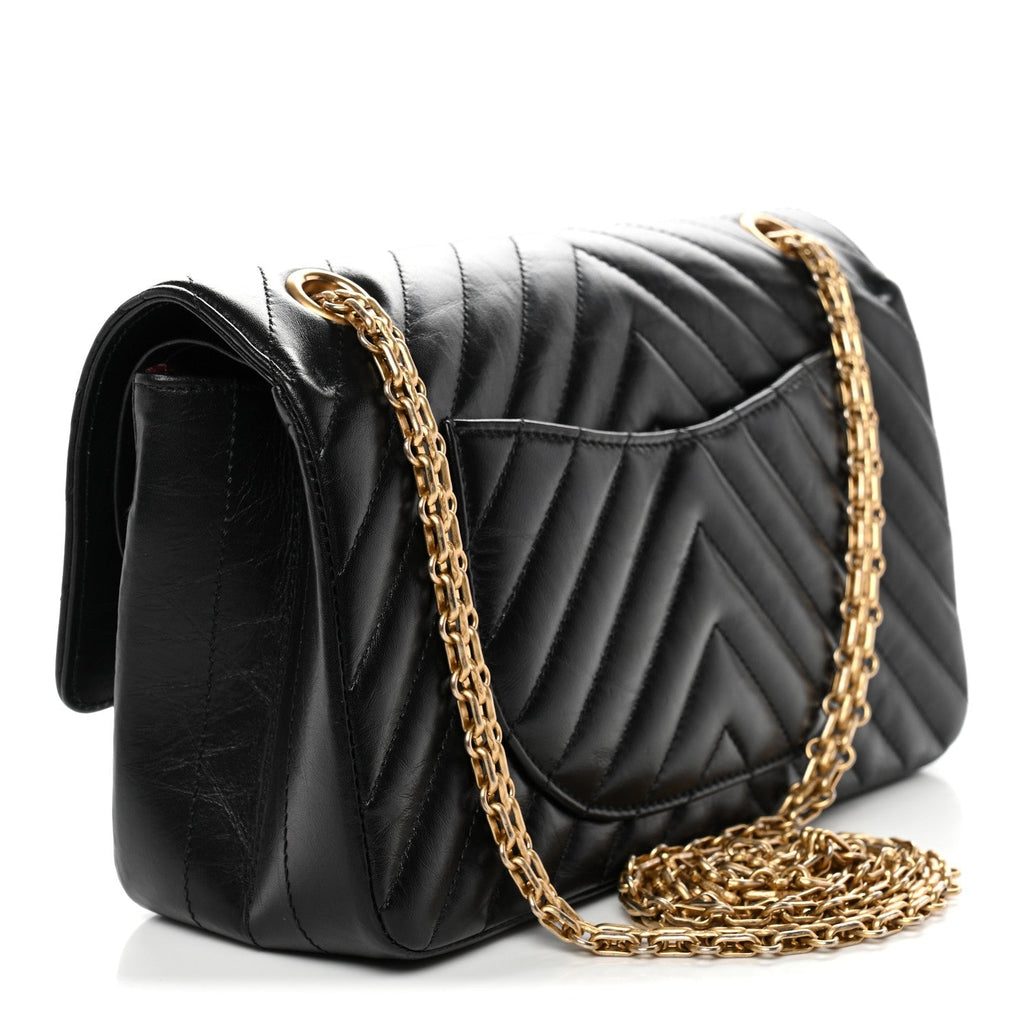 Aged Calfskin Chevron Quilted 2.55 Reissue 225 Flap Black