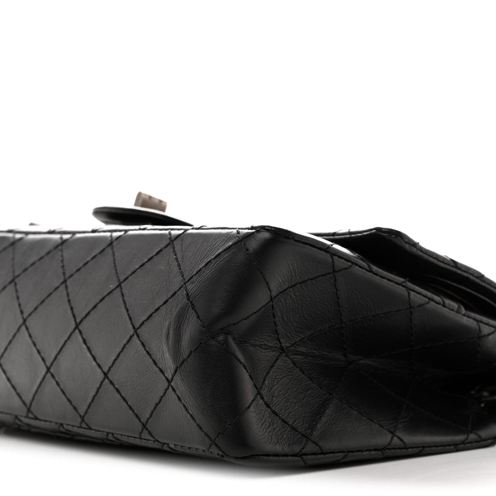 Aged Calfskin Quilted 2.55 Reissue 225 Flap  Black