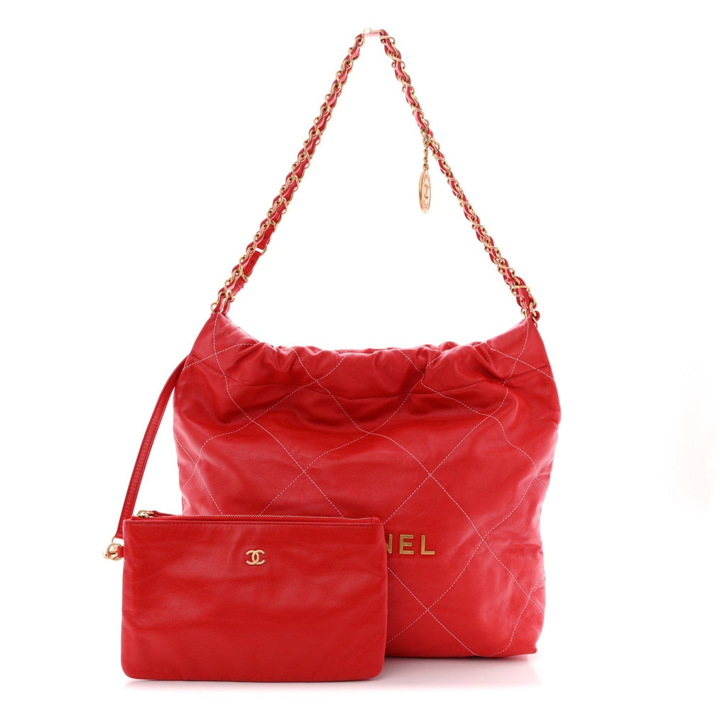 Shiny Calfskin Stitched Quilted Small Chanel 22 Red