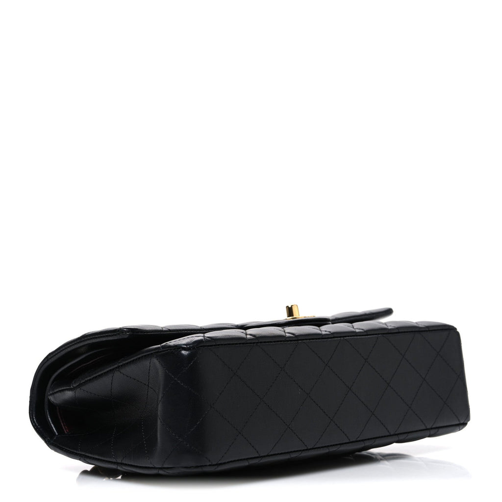 Lambskin Quilted Medium Double Flap Black