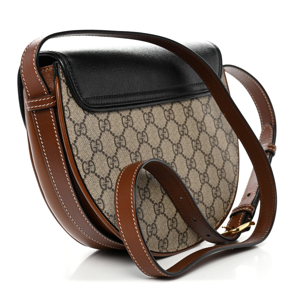 GG Supreme Monogram Calfskin Small Padlock Messenger Shoulder Bag Beige Black Cuir