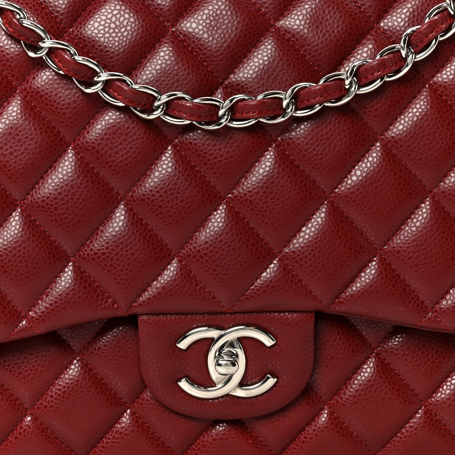 Caviar Quilted Maxi Double Flap Dark Red