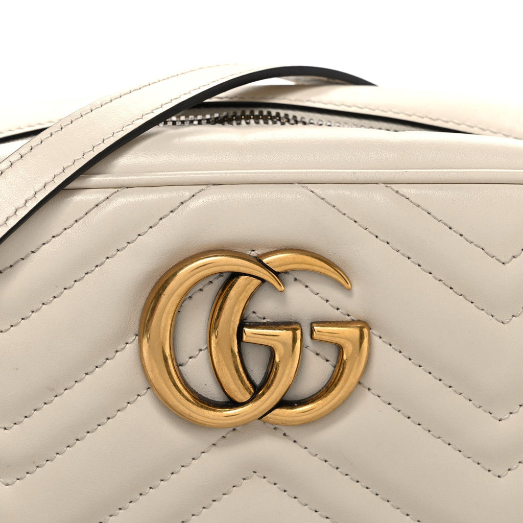 Calfskin Matelasse Small GG Marmont Chain Shoulder Bag White