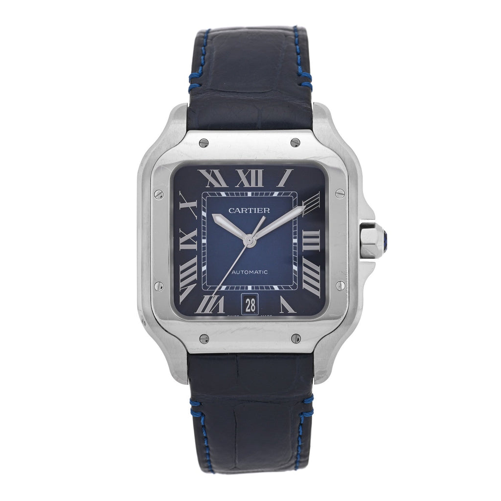 Stainless Steel Alligator 39.8mm Santos De Cartier Automatic Watch Blue
