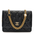 Lambskin Quilted CC Pearl Enamel Clutch on Chain WOC Black