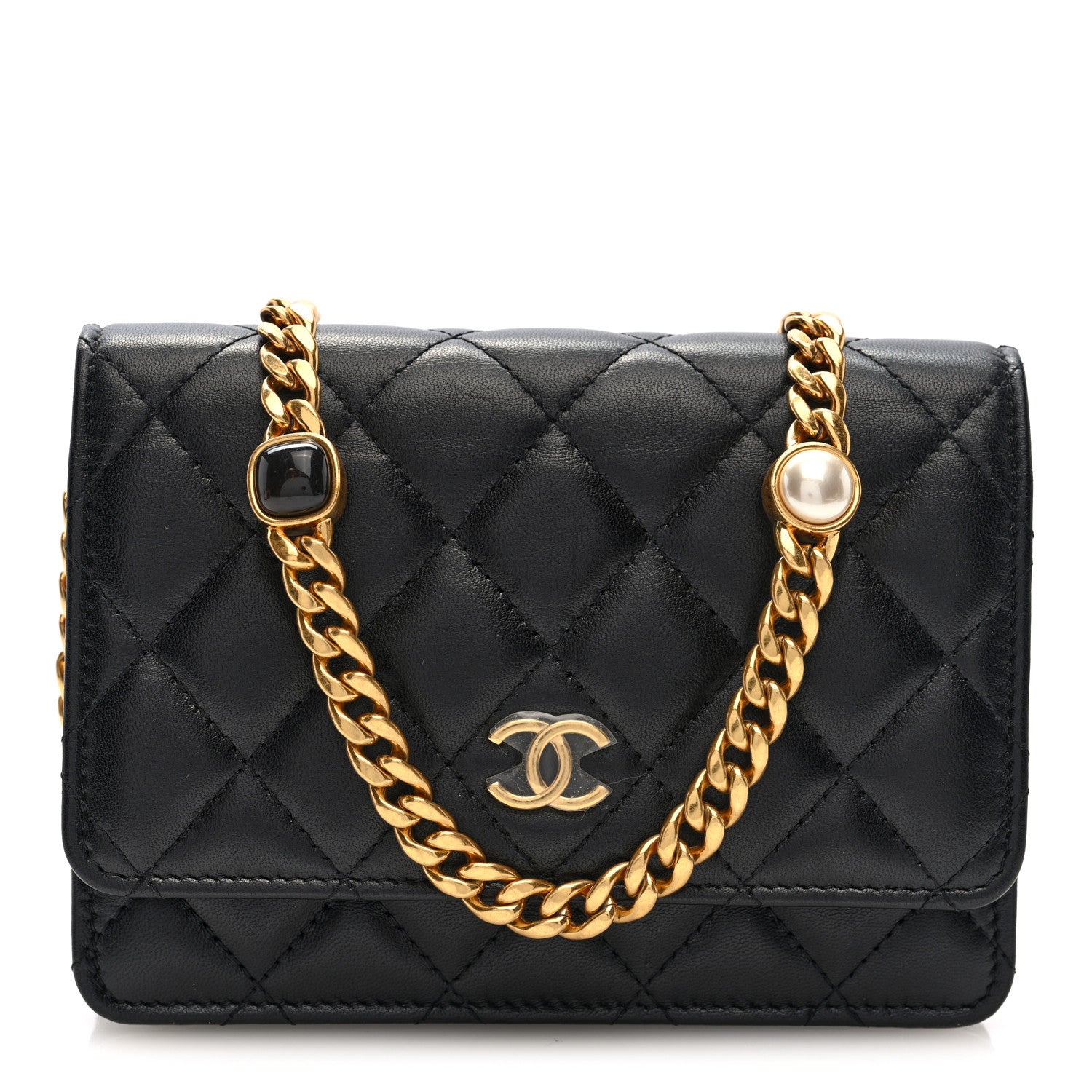 Lambskin Quilted CC Pearl Enamel Clutch on Chain WOC Black