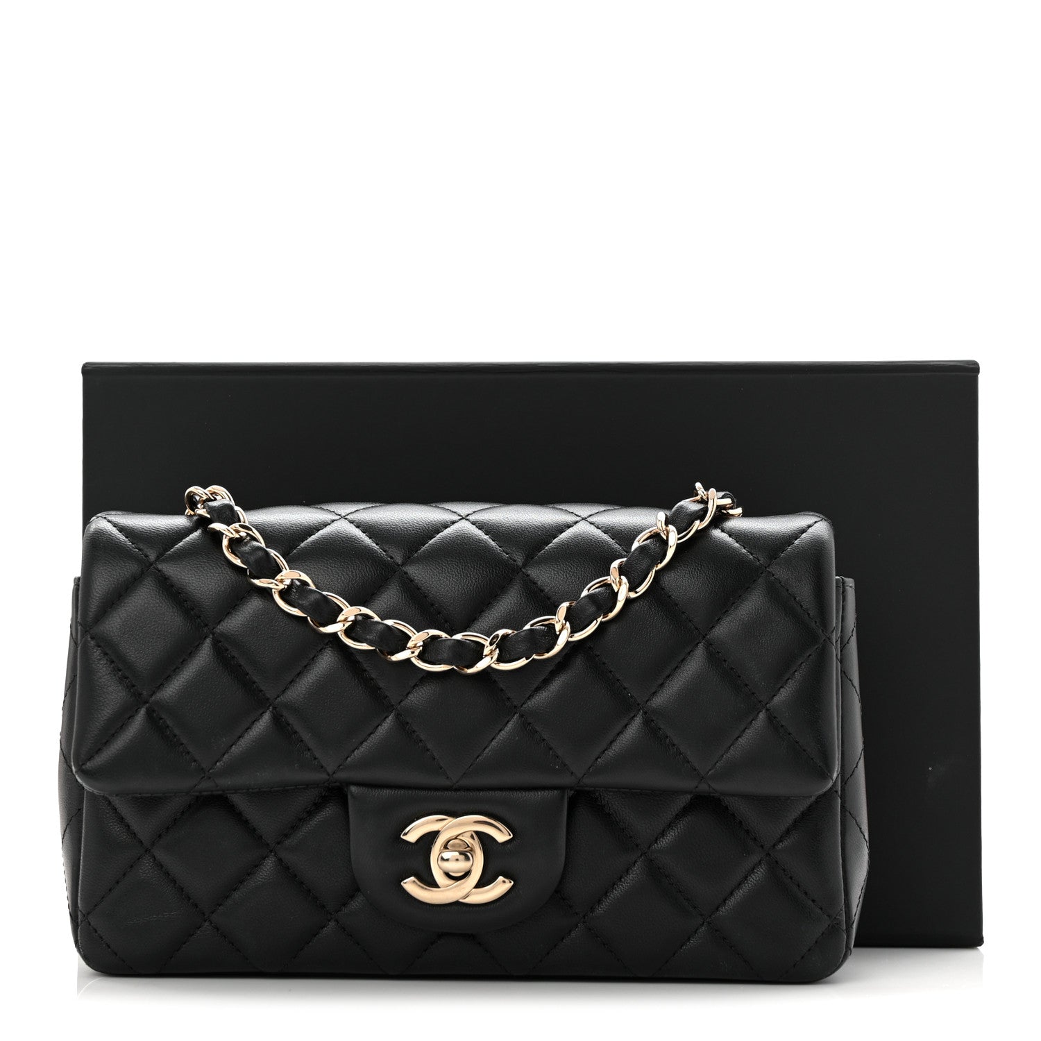 Lambskin Quilted Mini Rectangular Flap Black