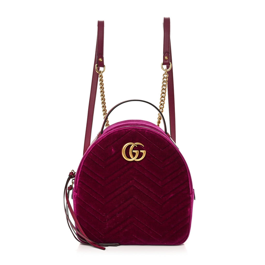 Velvet Matelasse GG Marmont Dome Backpack Fuchsia Violet Cyclamen
