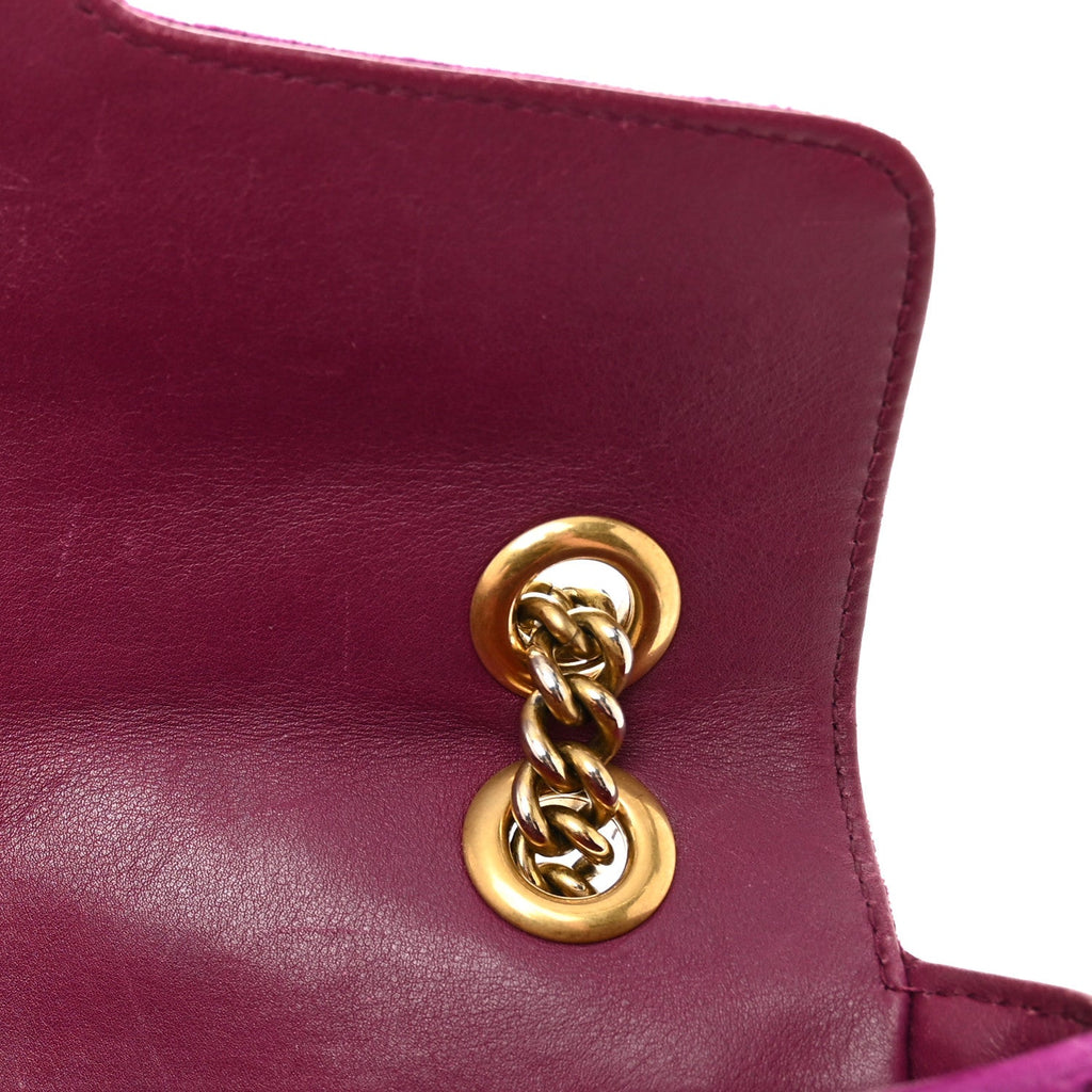 Velvet Matelasse Small GG Marmont Shoulder Bag Fuchsia Violet Cyclamen