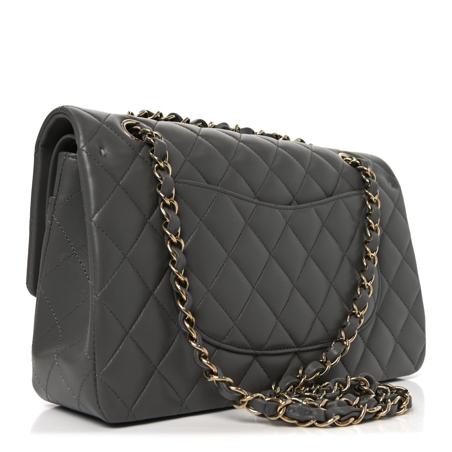 Lambskin Quilted Medium Double Flap Grey