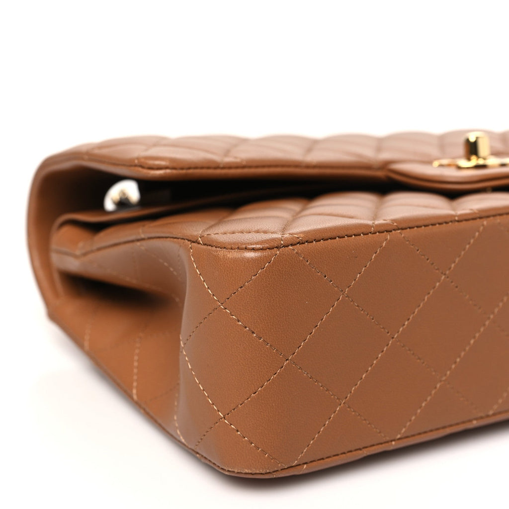Lambskin Quilted Medium Double Flap Brown