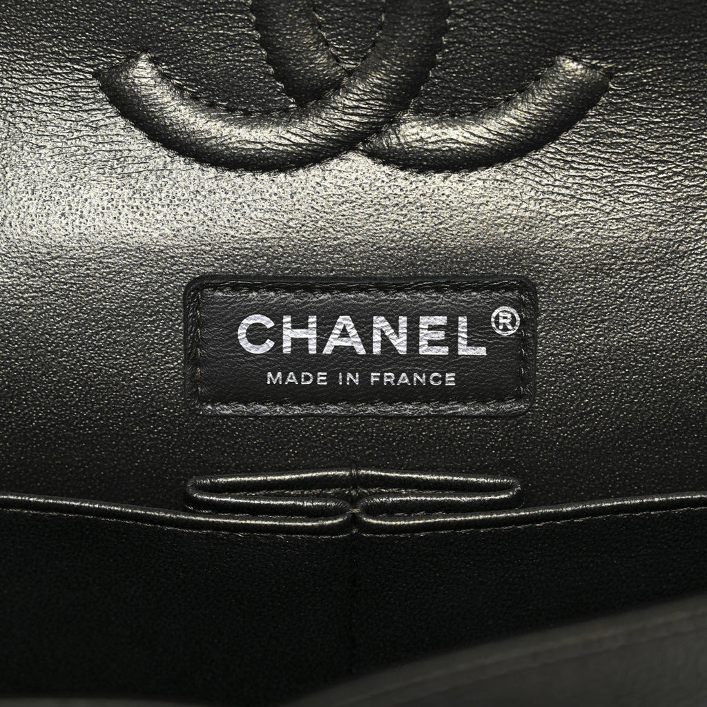Metallic Caviar Quilted Medium Double Flap Dark Charcoal