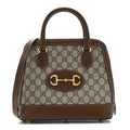 GG Supreme Monogram Azalea Calfskin Small Horsebit 1955 Top Handle Bag Beige Ebony Brown Sugar