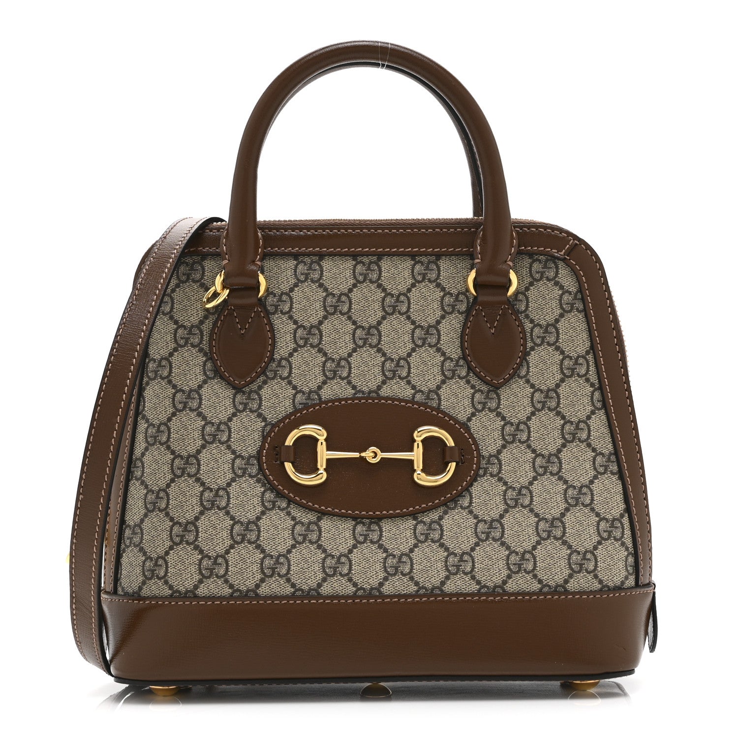 GG Supreme Monogram Azalea Calfskin Small Horsebit 1955 Top Handle Bag Beige Ebony Brown Sugar