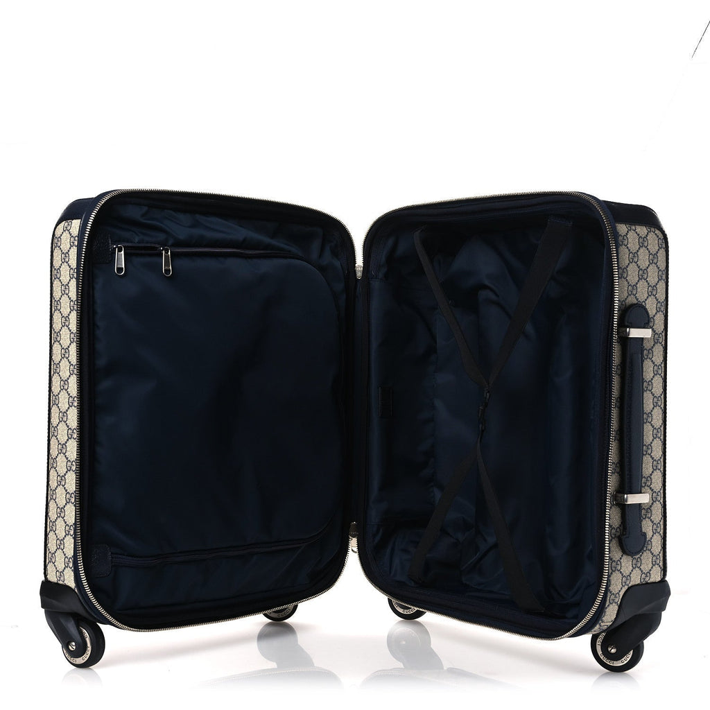 GG Supreme Monogram Textured Dollar Calfskin Web Small Savoy Cabin Trolley Beige Blue