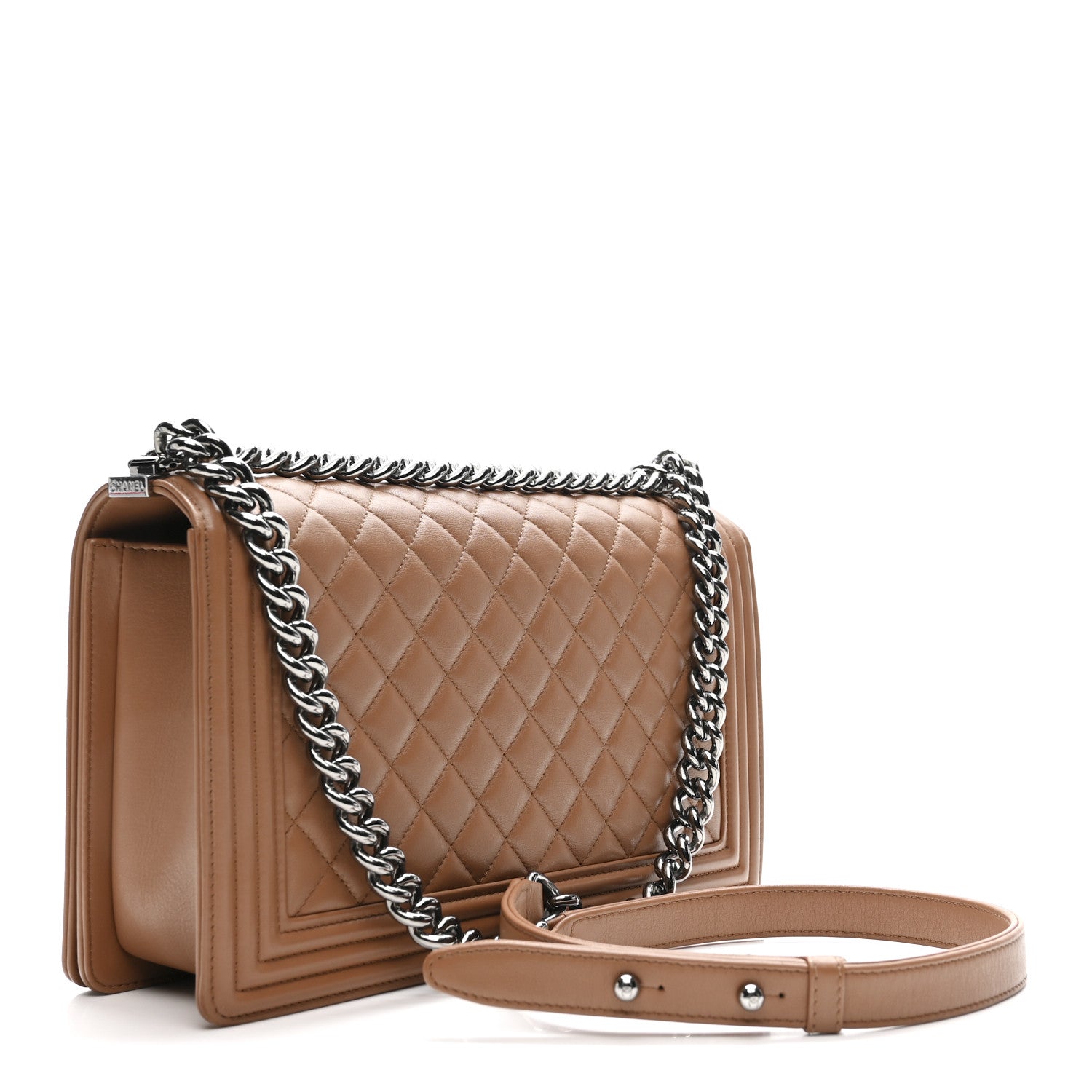 Calfskin Quilted New Medium Boy Flap Dark Beige