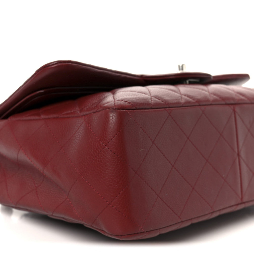 Caviar Quilted Jumbo Double Flap Dark Red