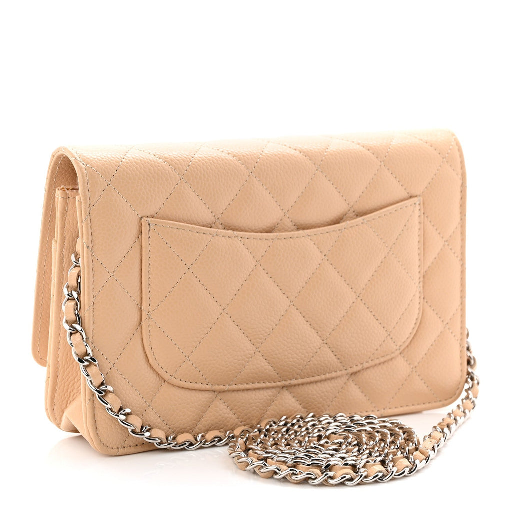 Caviar Quilted Wallet on Chain WOC Beige