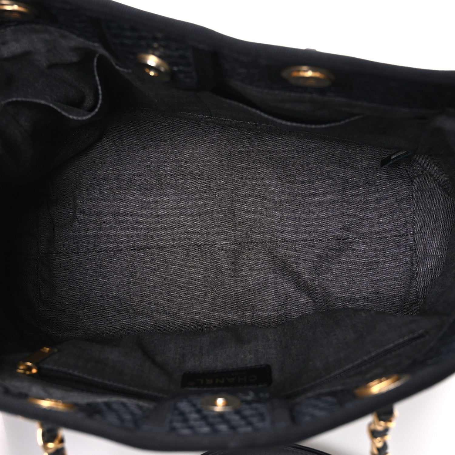 Straw Raffia Calfskin Chain Small Deauville Tote Black