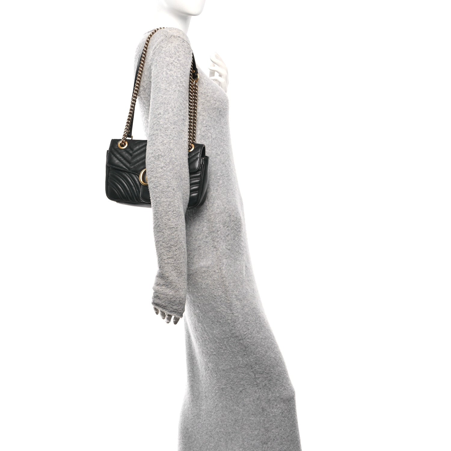 Calfskin Matelasse Small GG Marmont Shoulder Bag Black