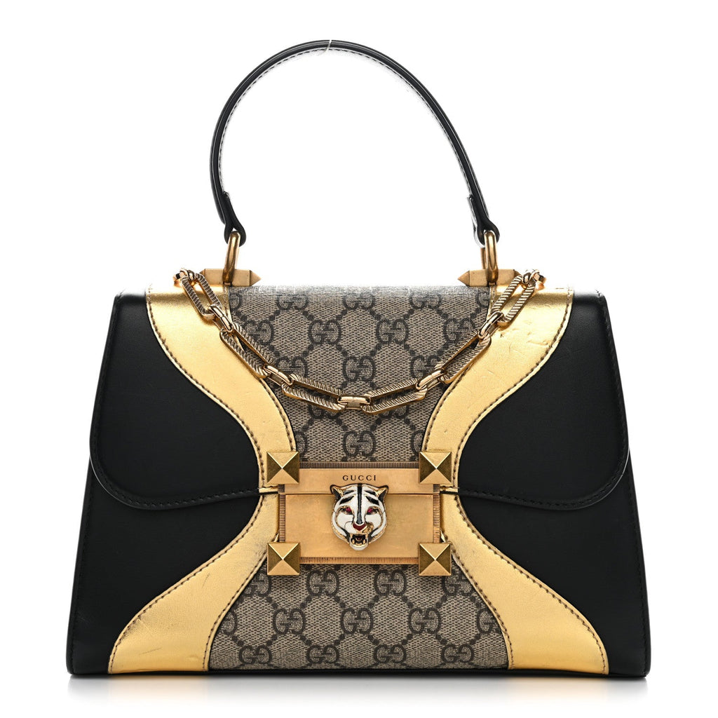 GG Supreme Monogram Small Osiride Top Handle Bag Black Gold