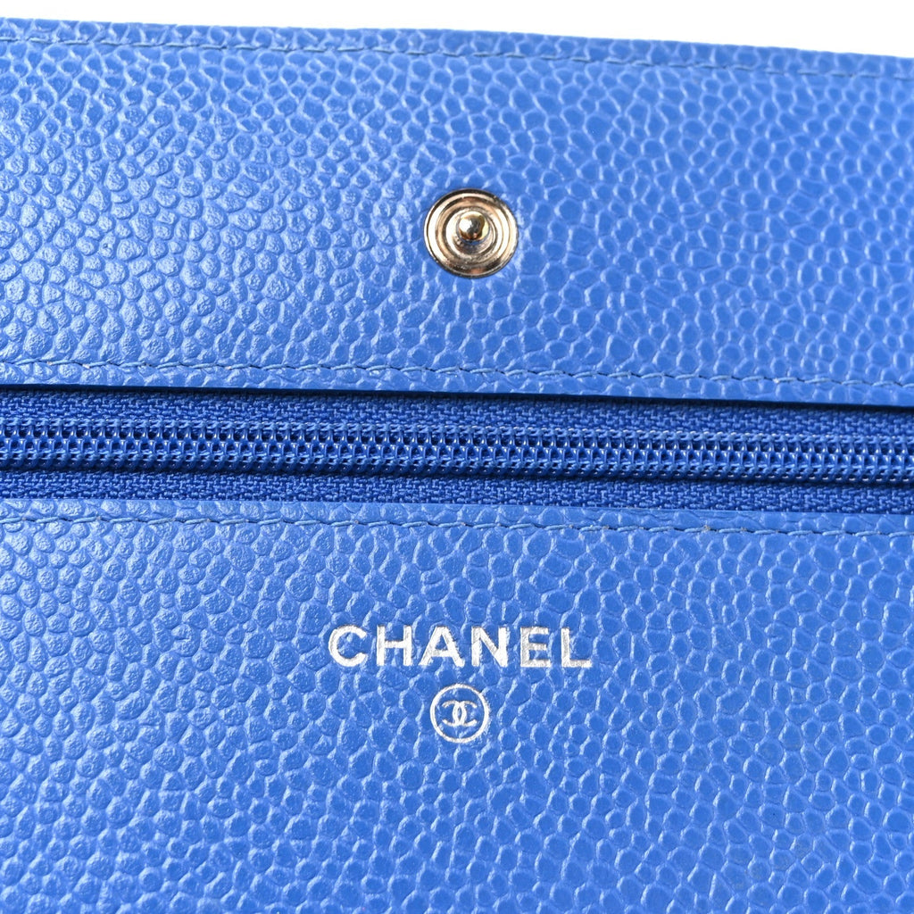 Caviar Quilted Wallet on Chain WOC Blue