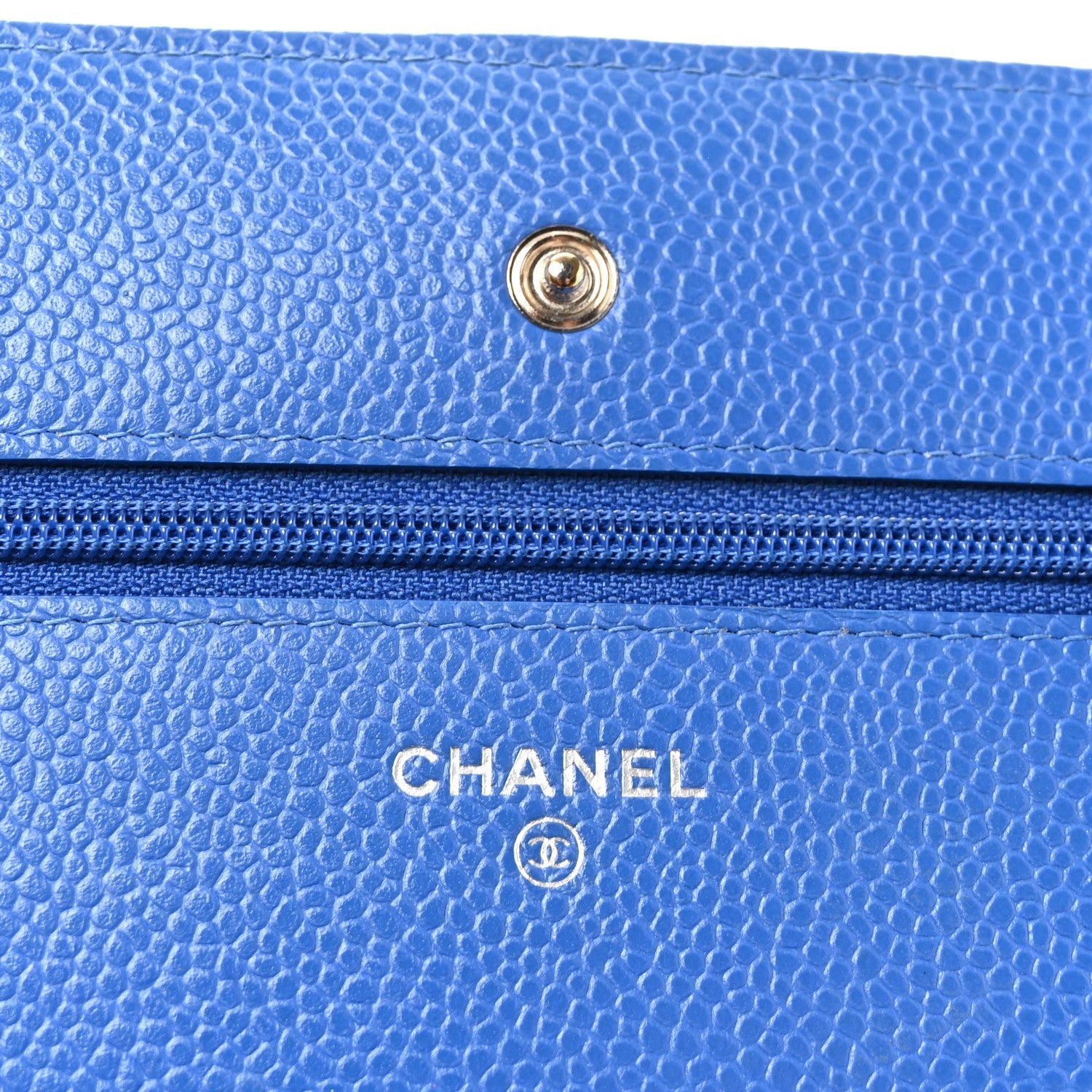 Caviar Quilted Wallet on Chain WOC Blue