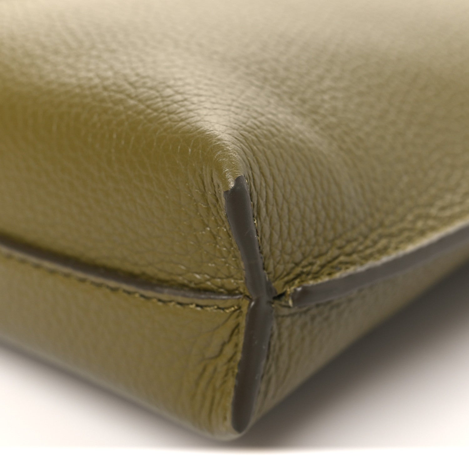 Soft Grained Calfskin Vertical T-Pocket Crossbody Bag Khaki Green