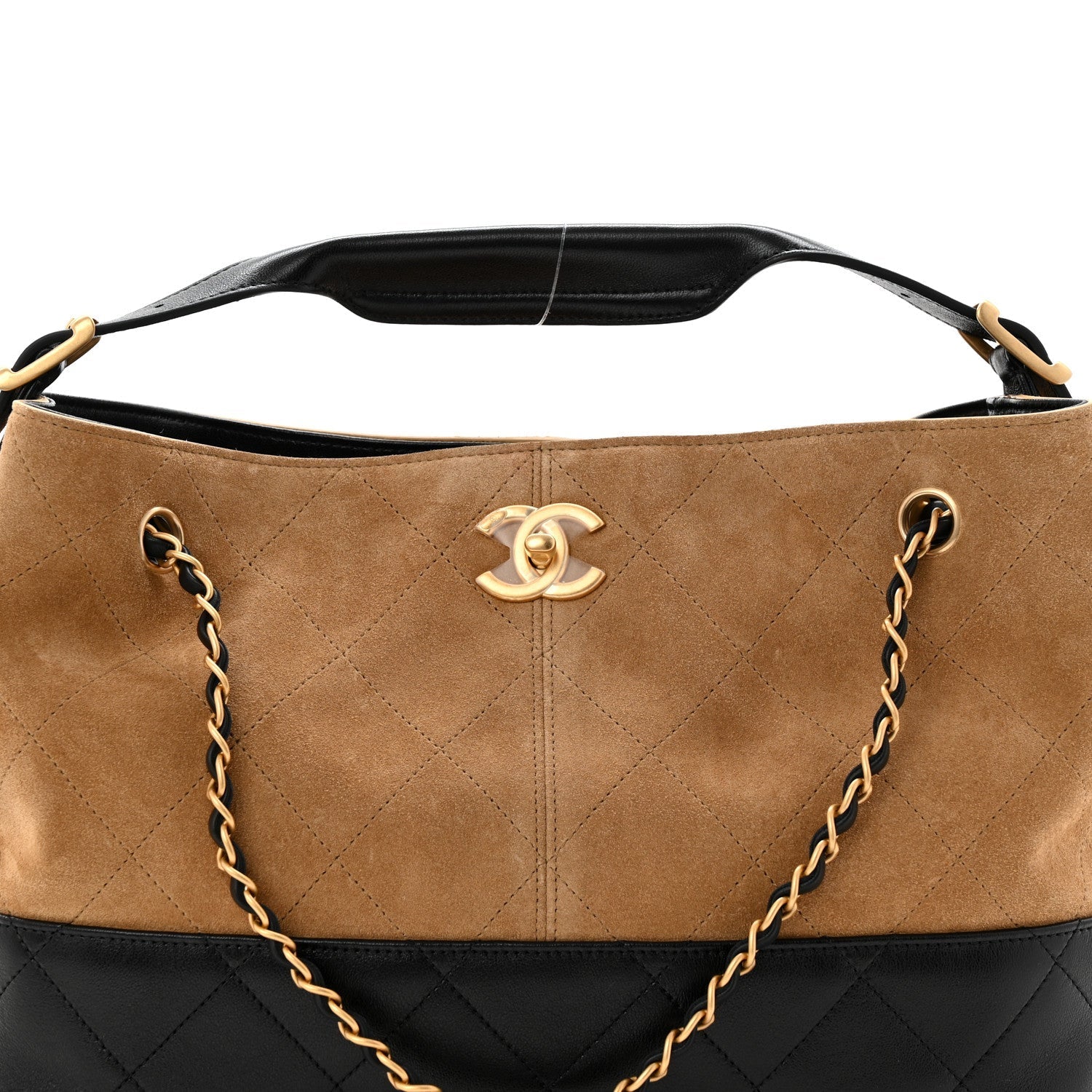 Suede Calfskin Shiny Lambskin Quilted Small Coco Base Shopping Bag Beige Black