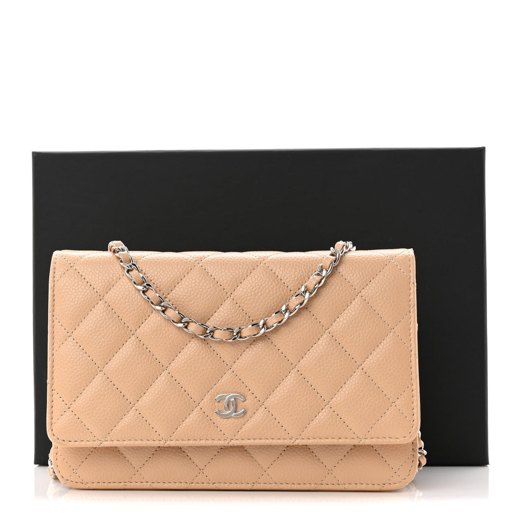 Caviar Quilted Wallet on Chain WOC Beige