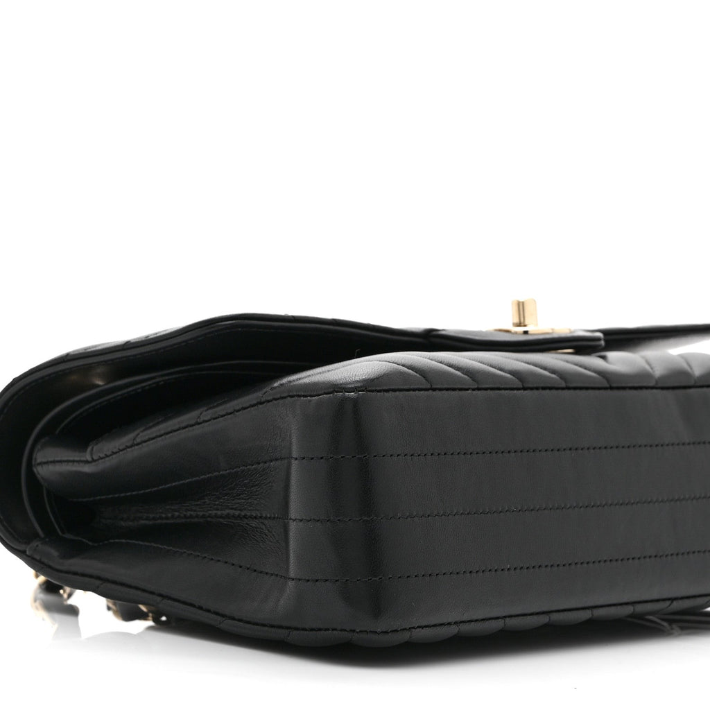Lambskin Chevron Quilted Medium Double Flap Black