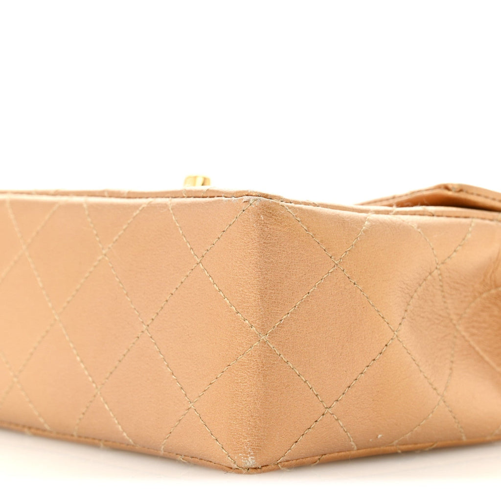 Metallic Lambskin Quilted Mini Square Flap Bronze